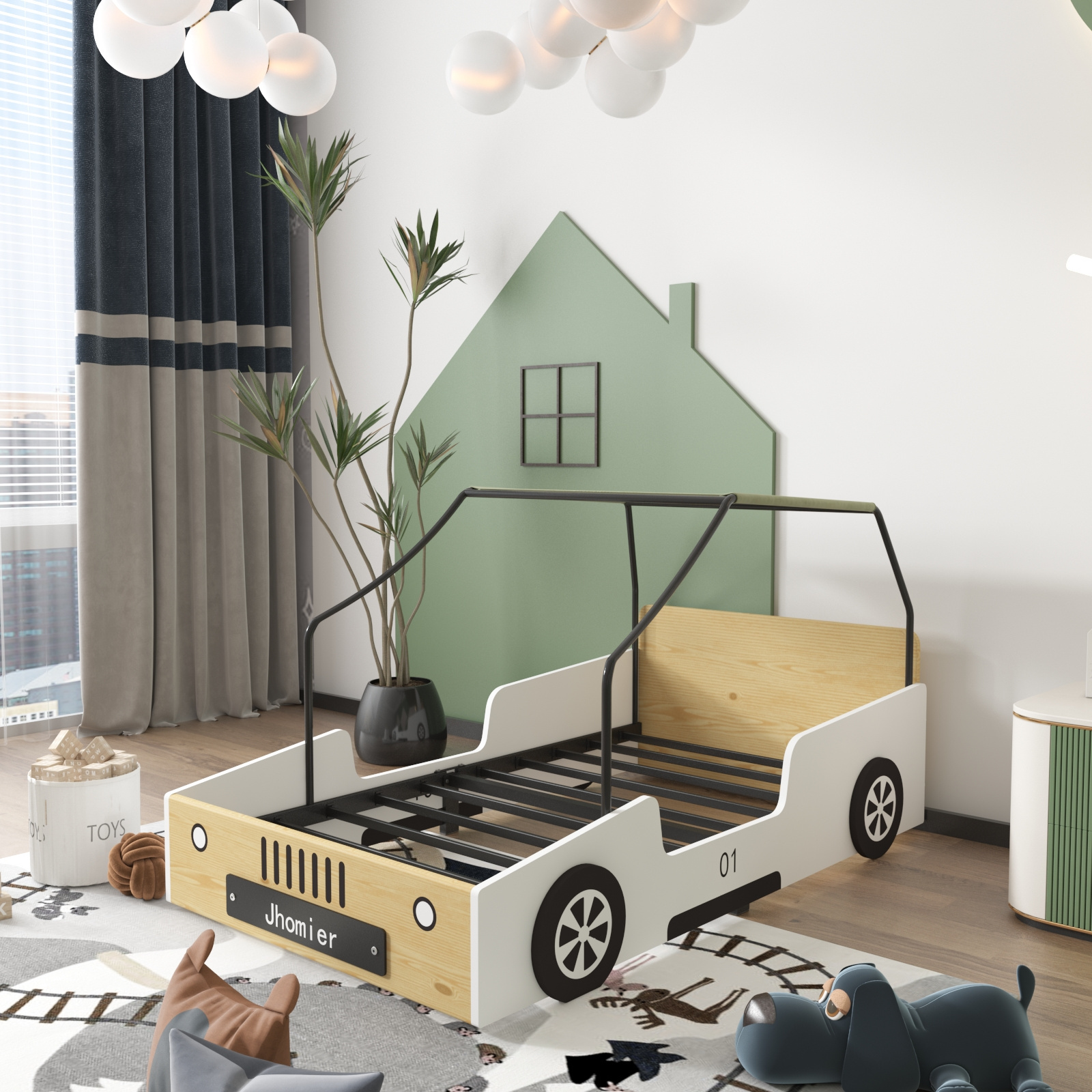 Customizable Kids Bedroom Cool Car Shaped Kid Platform Singe Bed Wood Car Shape Bed for Children