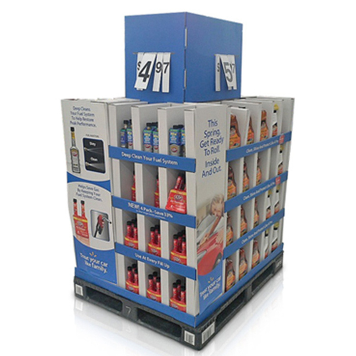 HOT Foldable Retail Corrugated Cardboard Shelf Displaying 4 Side Floor Standing Display Unit