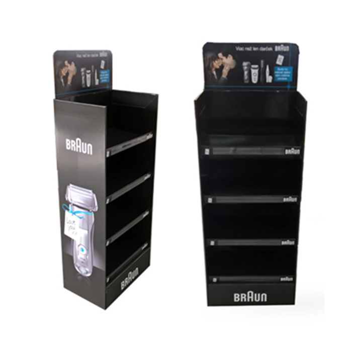 Cheaper Supermarket Used Two Tire Shaver Retail Cardboard Floor Hook Display Stand For Knife