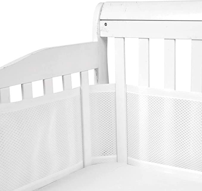 Breathable Mesh Crib Liner Classic Collection  White  Fits Full Size Four Sided Slatted and Solid Back Cribs  Anti-Bumper