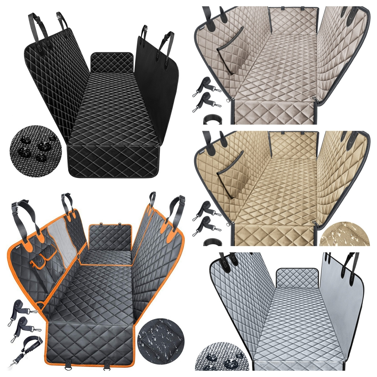 Dog Car Seat Cover for Back Seat Waterproof Seat Protector Scratchproof Pet Hammock with 4 Bags Side Flaps