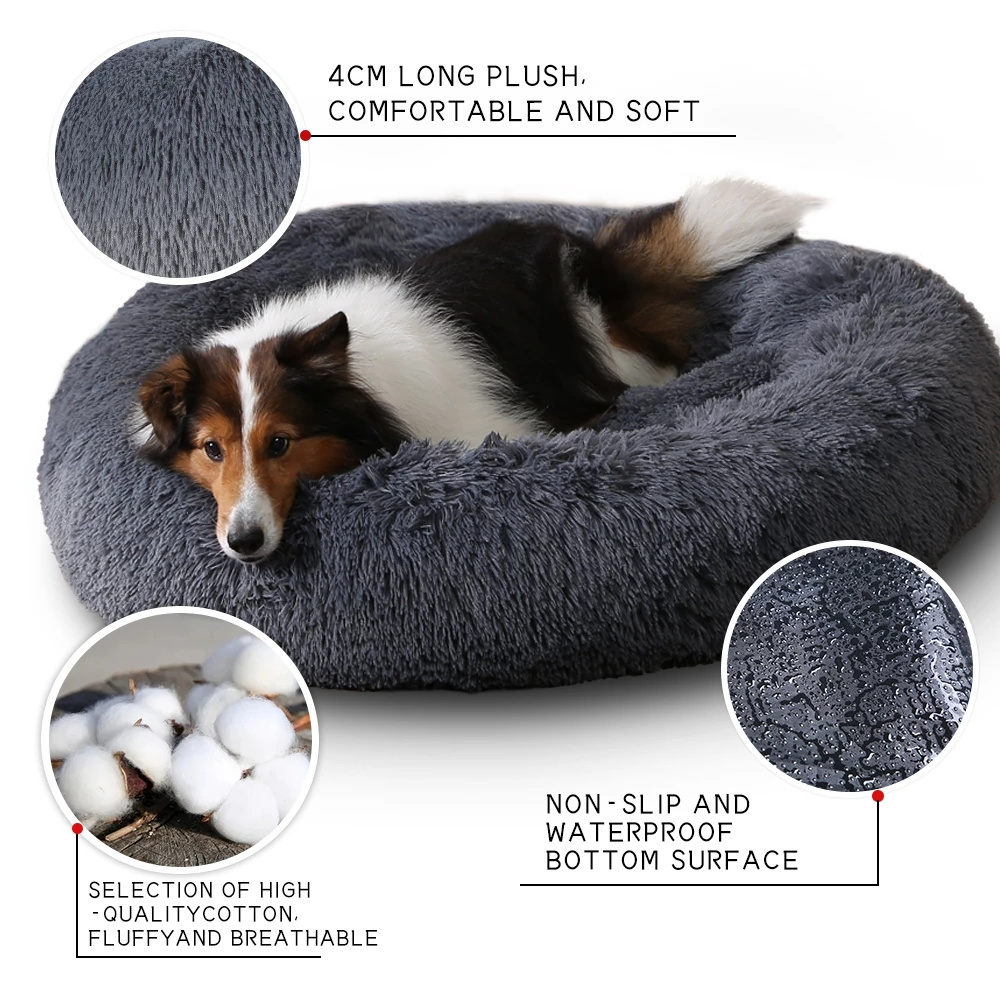 Super Soft Pet Bed Kennel Dog Round Cat Winter Warm Sleeping Bag Long Plush Large Puppy Cushion Mat Portable Cat Supplies BestSuppliers