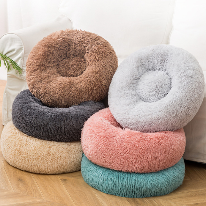 Large Luxury Dog Bed Plush Pet Bed Long Wool Round Dog House Cat Mat Washable Cat Bed