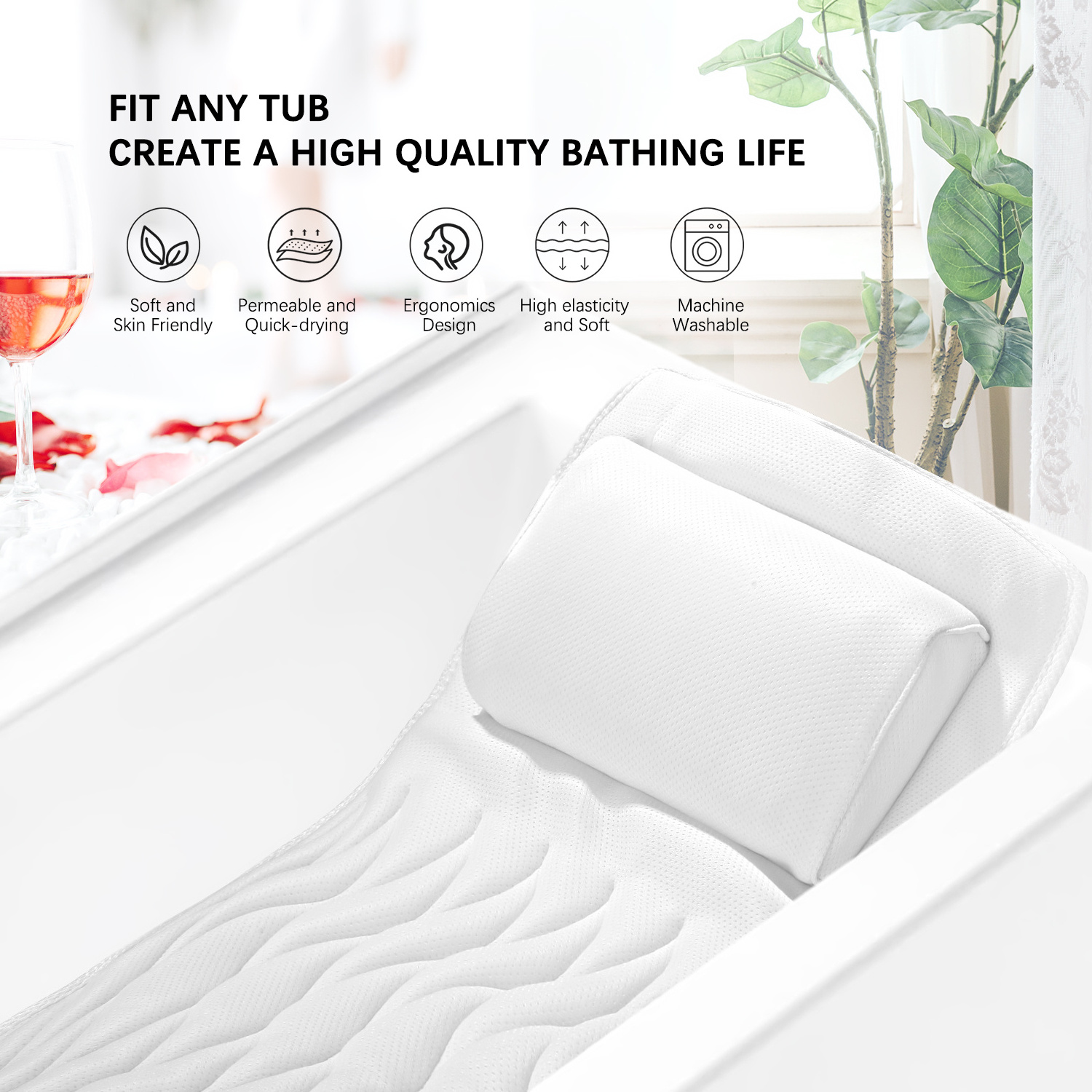 Luxury Bath Relaxing Gifts Full Body Bath Pillow For Tub Non-Slip Spa Bathtub Mat Mattress Pad with Extra Thick Head Pillow