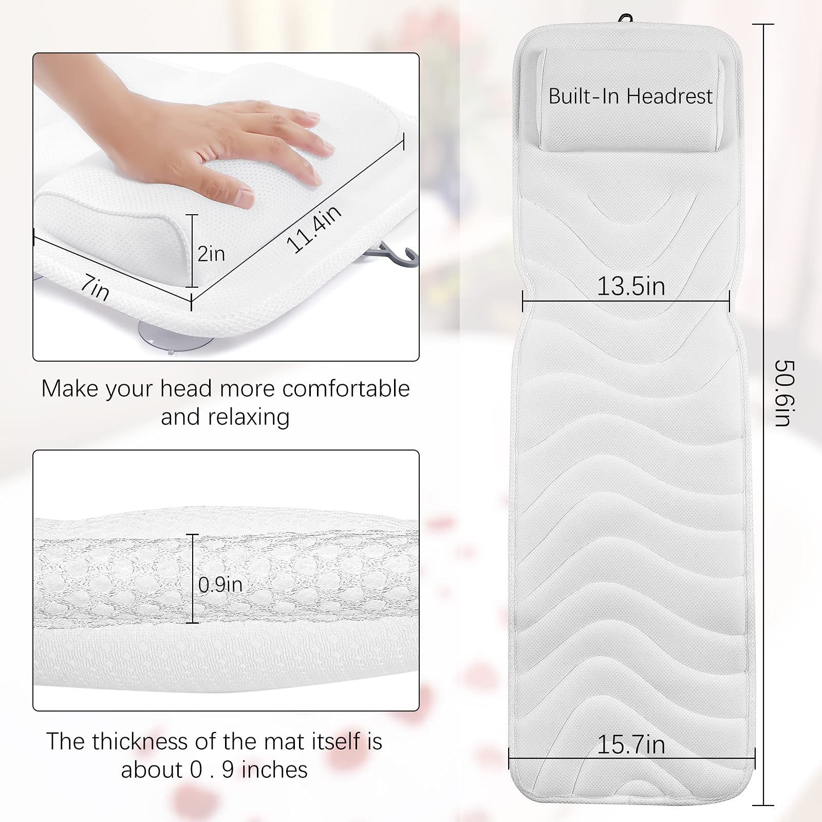 OEM Full Body Bath Pillow  Non-Slip Bath Cushion for Tub Spa Bathtub Pillow Mattress for Head Neck Shoulder and Back Rest