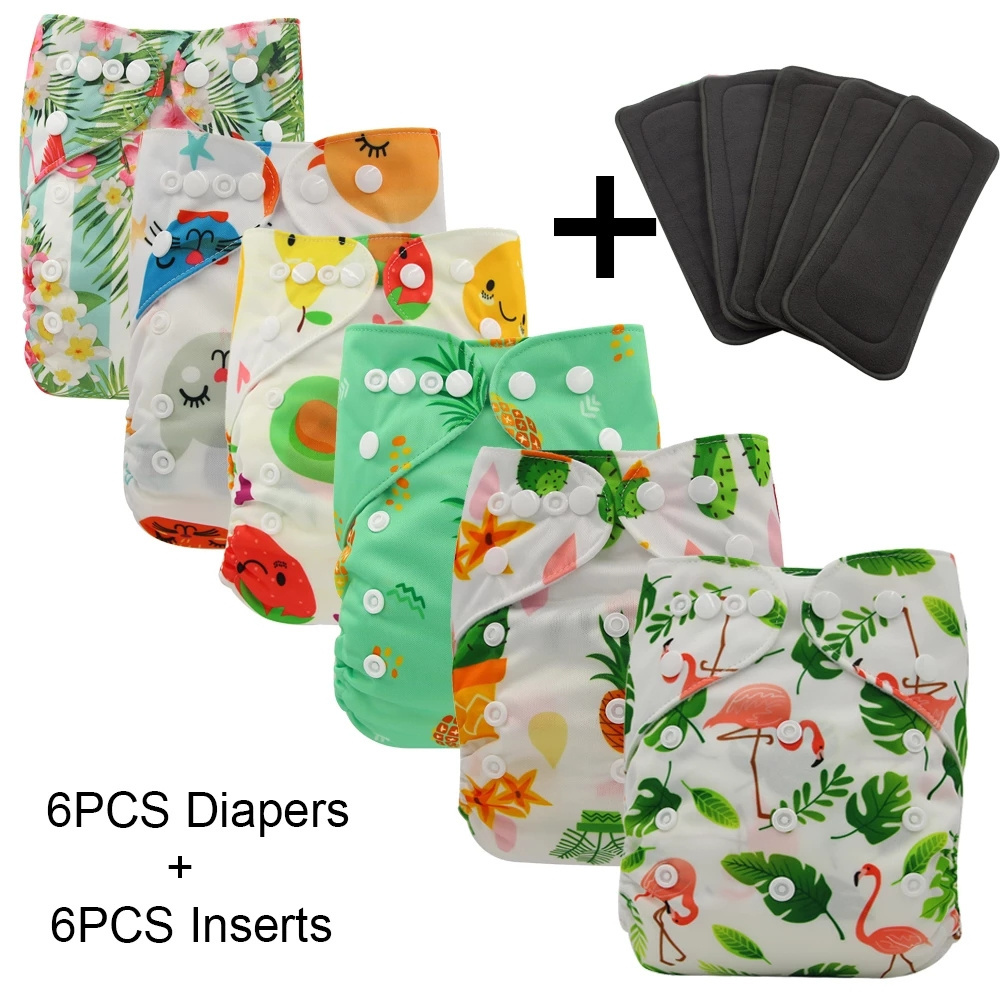 Baby Cloth Diapers One Size Adjustable Washable Reusable Nappies for Baby Girls and Boys 6 Pack with inserts