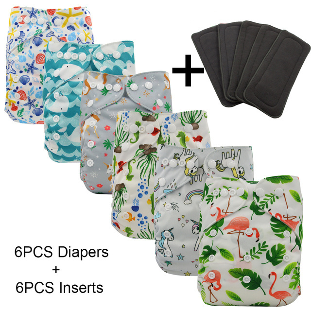 Baby Cloth Diapers One Size Adjustable Washable Reusable Nappies for Baby Girls and Boys 6 Pack with inserts