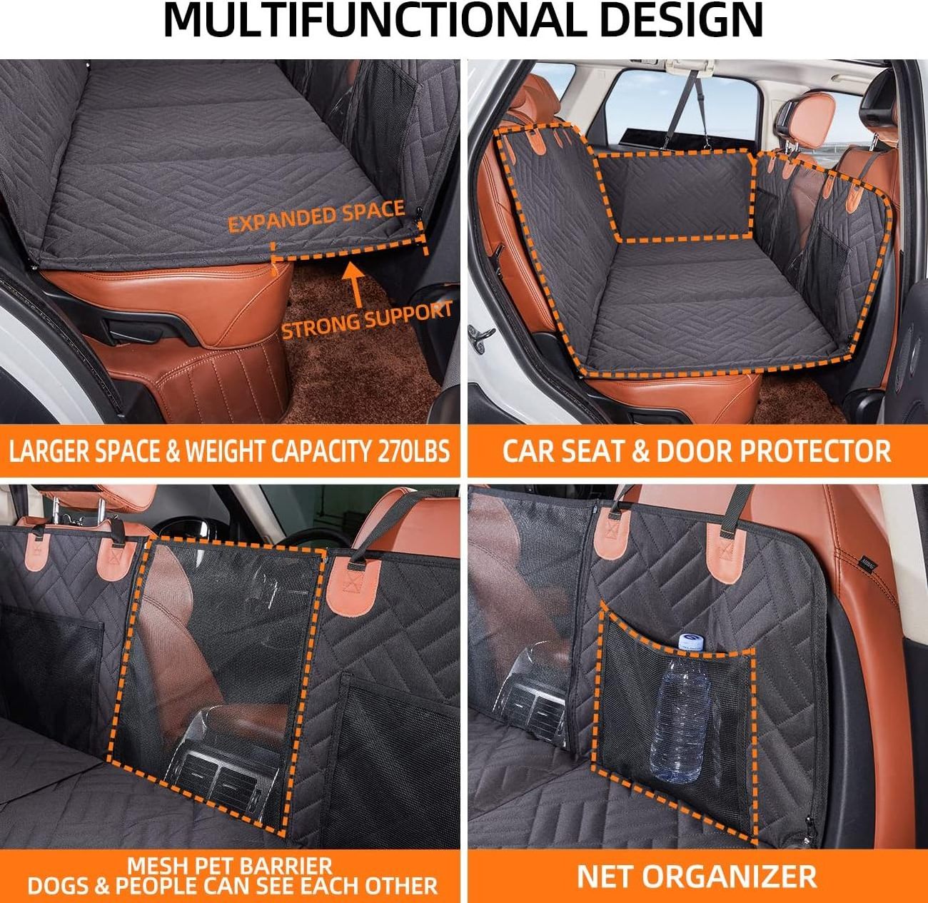 Dog Car Seat Cover for Back Seat Extra Larger with Strong Hard Bottom Car Back Seat Extender Dogs fit for all cars