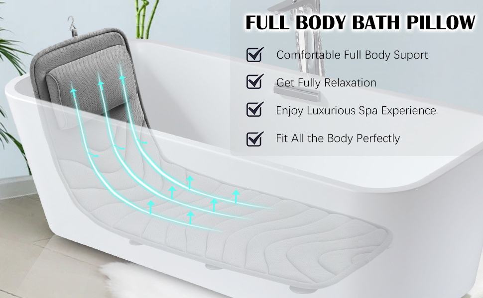 OEM Full Body Bath Pillow  Non-Slip Bath Cushion for Tub Spa Bathtub Pillow Mattress for Head Neck Shoulder and Back Rest