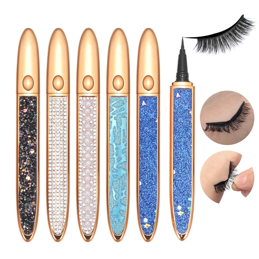 2 in 1 Self-adhesive Eyeliner Glue Pen Diamond Bling Glitter Liquid Eyeliner No Glue Magnetic Eye Liner for Lashes Glue