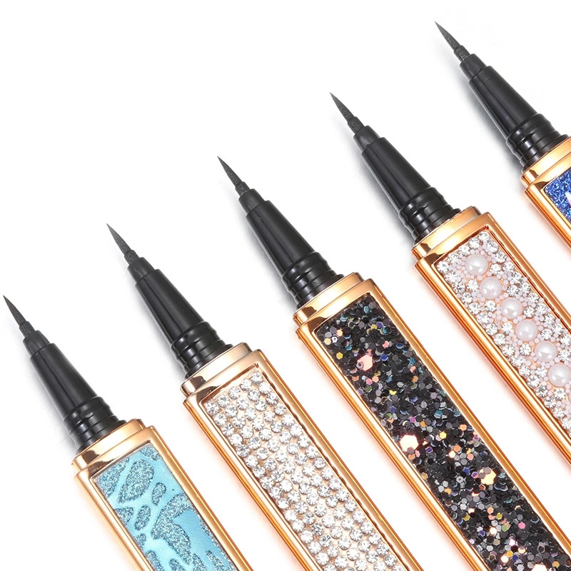 2 in 1 Self-adhesive Eyeliner Glue Pen Diamond Bling Glitter Liquid Eyeliner No Glue Magnetic Eye Liner for Lashes Glue