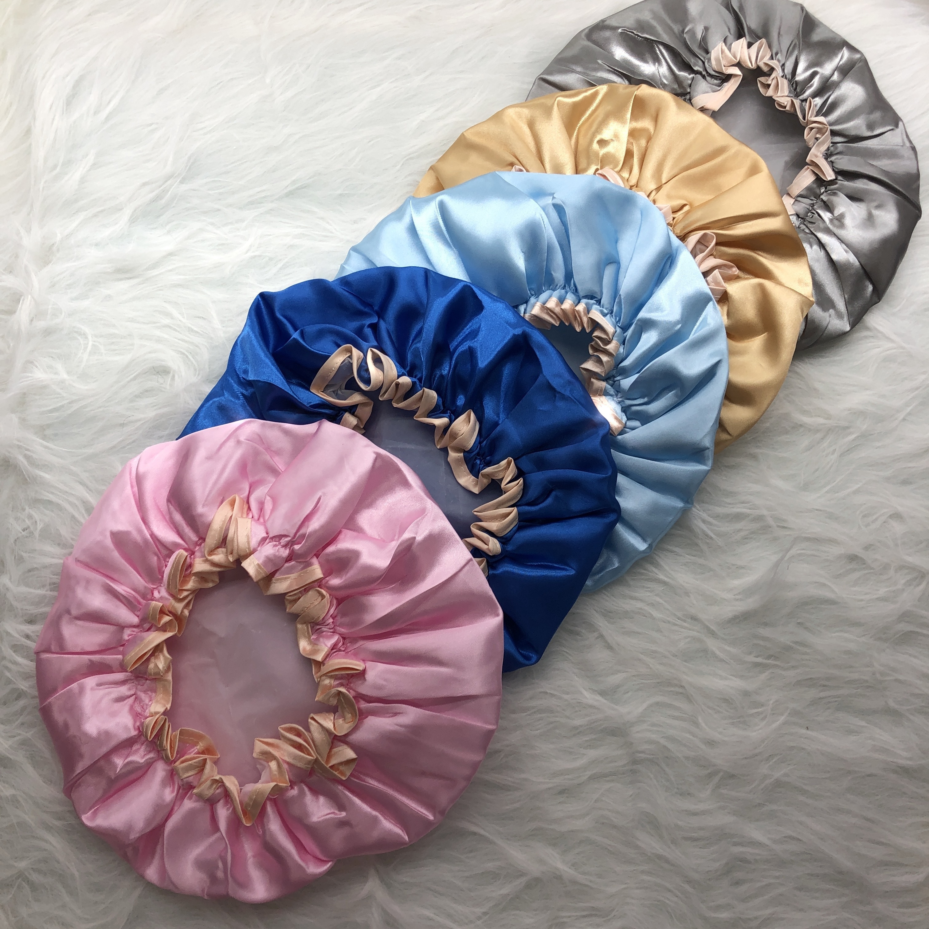 Luxury silk bonnet women hair bonnet wholesale custom logo  color shower cap waterproof