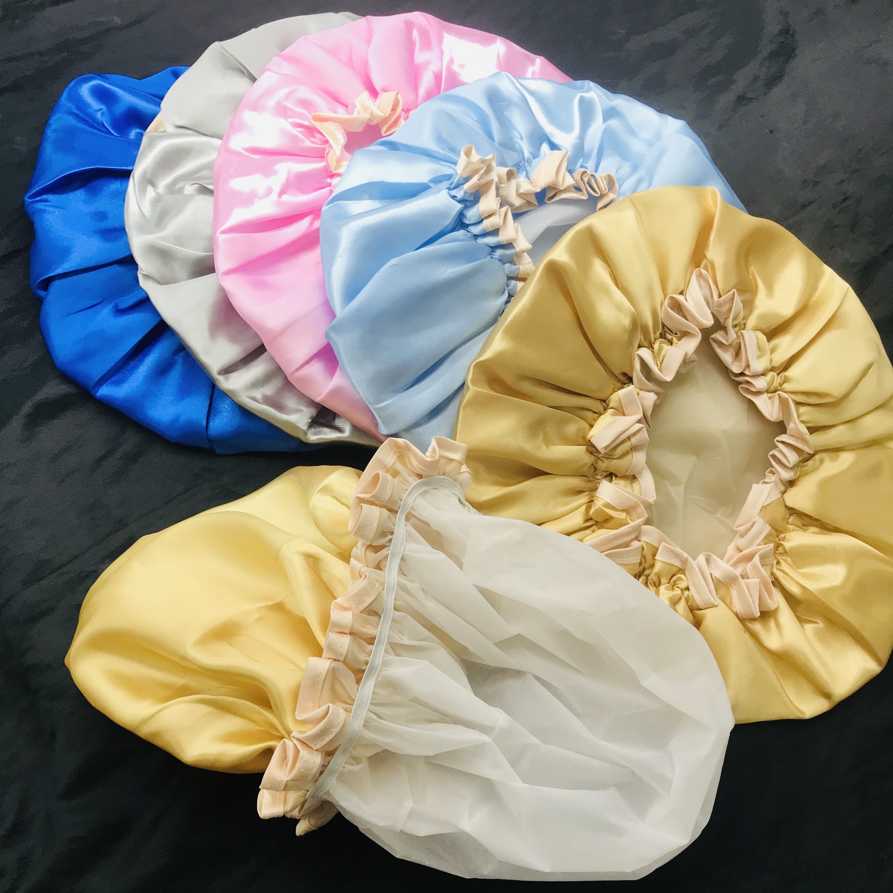 Luxury silk bonnet women hair bonnet wholesale custom logo  color shower cap waterproof