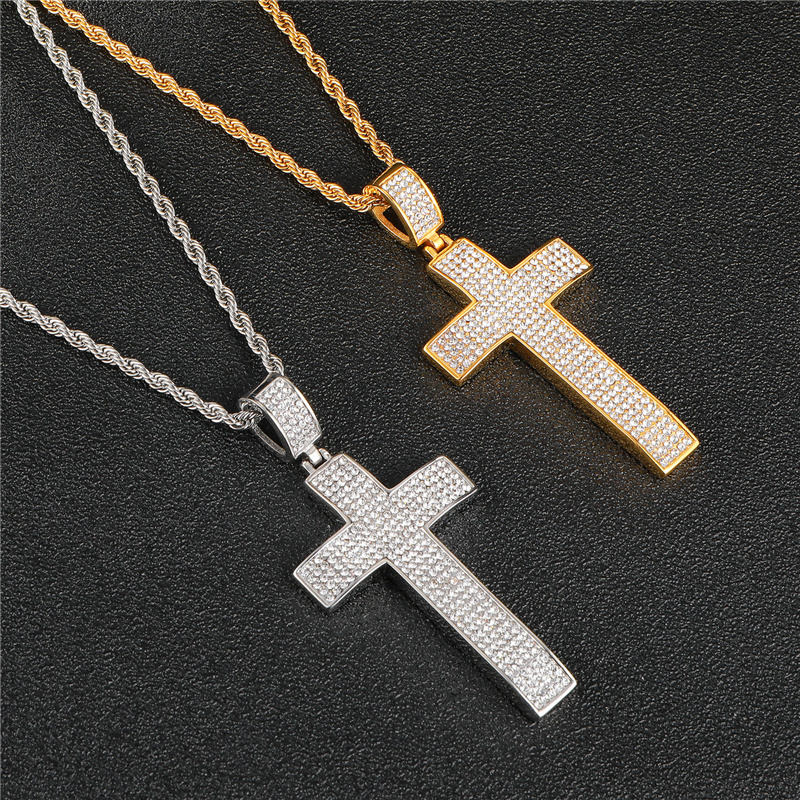 New design Gold Cross Necklaces Gold Microscope cz diamond Stainless Steel Cross Necklace Unisex design Men Jewelry