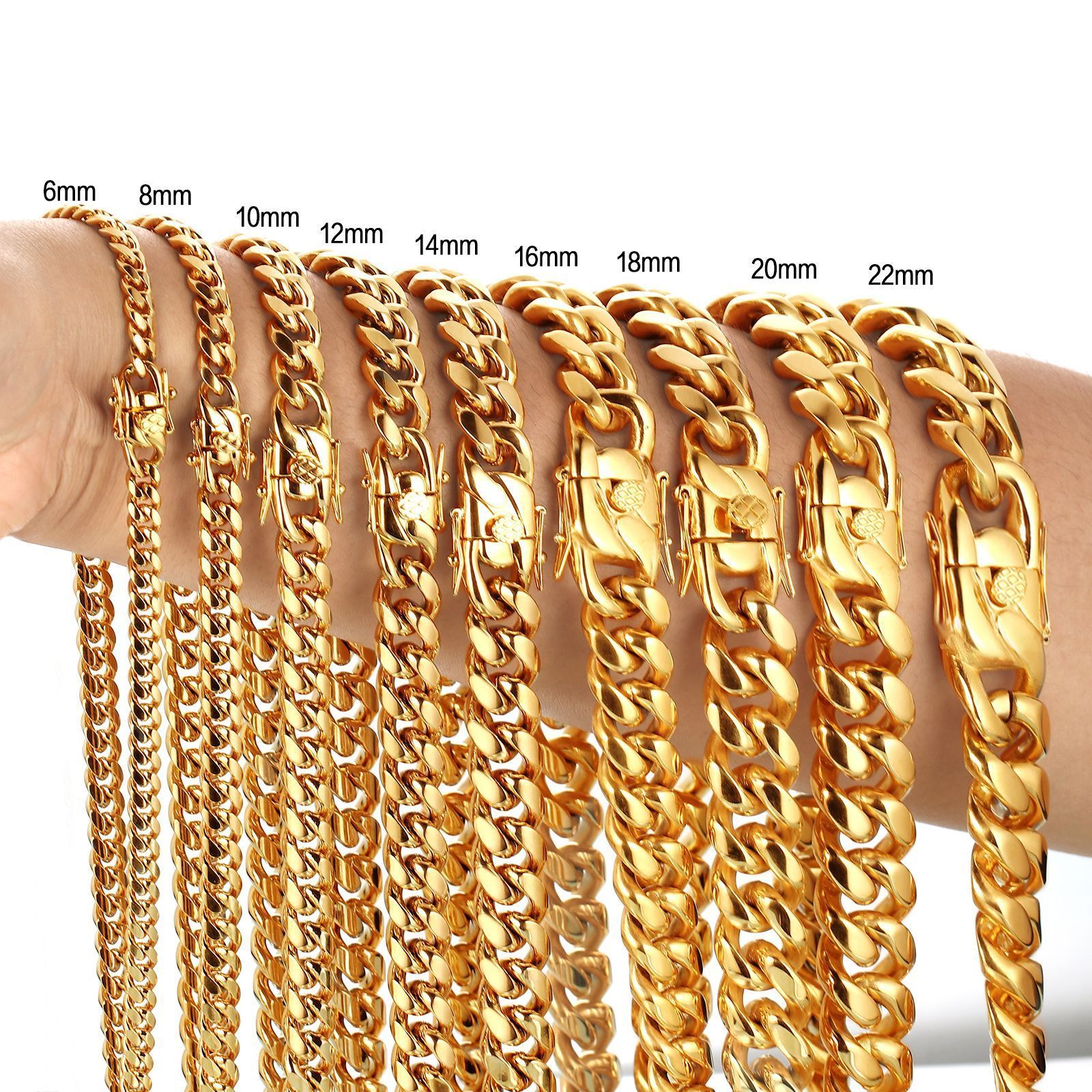 Stainless Steel Chain Necklace 18K Gold Plated 6MM-22MM Curb Cuban Necklace Miami Cuban Link Chain Mes Chain