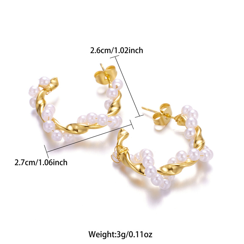 2024 wholesale twist earrings stainless steel spiral pearl earrings new niche gold plated earrings