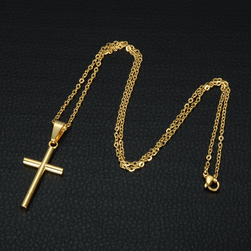 wholesale cross pendant 18K gold plated stainless steel necklace no fade cheap necklace fashion men jewelry