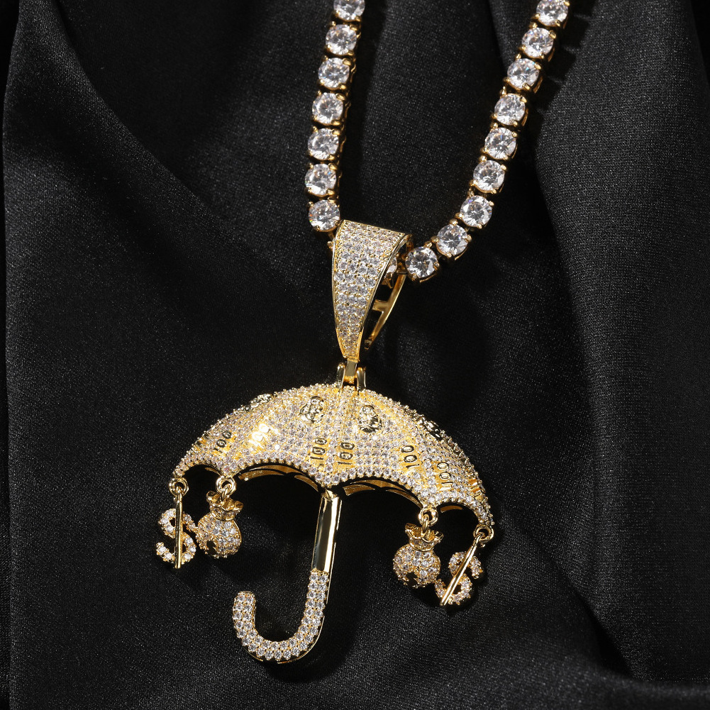 Hip Hop 5A + Zircon Wholesale Manufacture CZ gold plated Umbrella Pendant Iced Out Brass Bling Diamond Cute Necklace