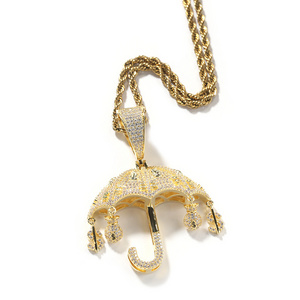 Hip Hop 5A + Zircon Wholesale Manufacture CZ gold plated Umbrella Pendant Iced Out Brass Bling Diamond Cute Necklace