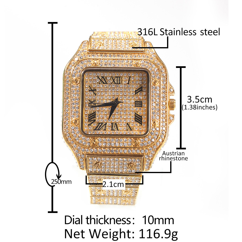 Hip Hop Diamond Watch Fashion Luxury Quartz Watches Stainless Steel Diamond Dial Iced Out Quartz Watch Men Jewelry