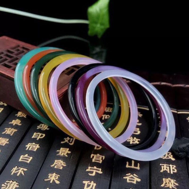 Hot Selling Wholesale Women Girls White/Green/Pink/Red/Purple Colored Ice Chalcedony Agate Natural Jade Thin Bangle