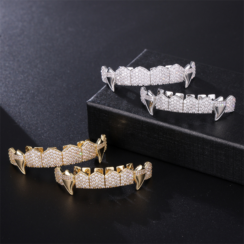 New Design Bling Bling Copper Iced Out Copper Grillz Tooth Jewelry Vampire Grillz Set Fow Women Men