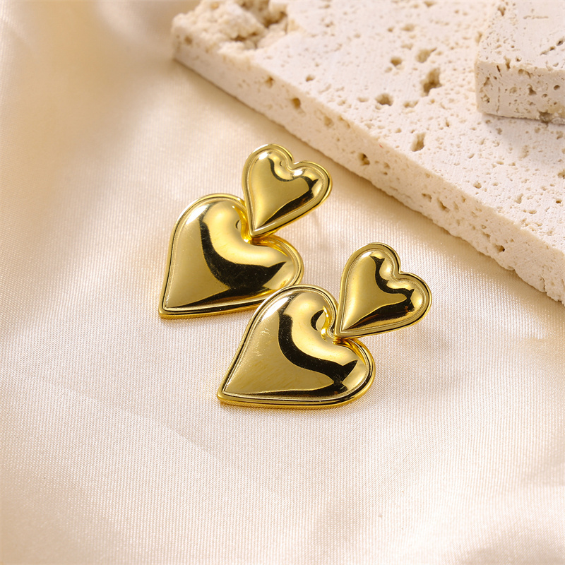 Simple Gold Silver Non Fading Heart Pendant Earrings Stainless Steel 18k Gold Plated Earrings 2023 New