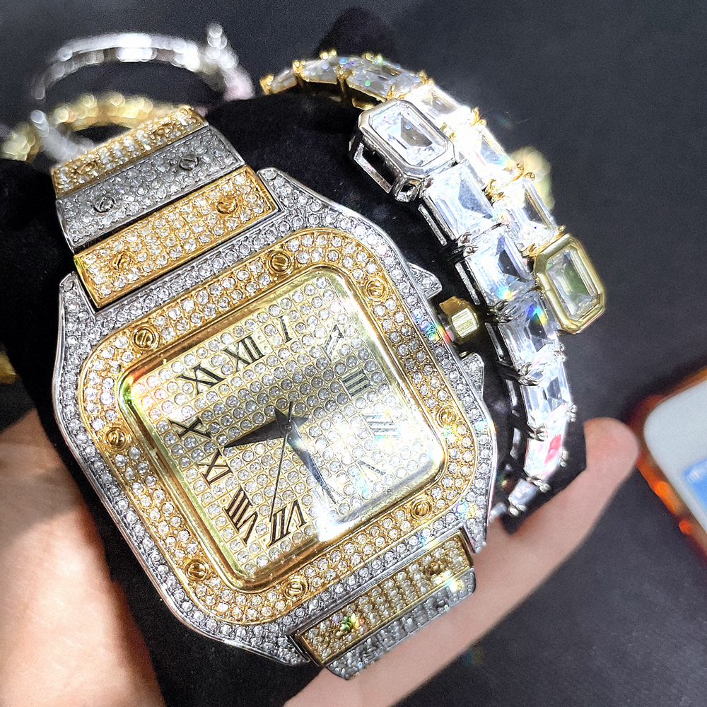 Hip Hop Gold Plated Hip Hop Iced Out Micro CZ  Diamond Wholesale Luxury Watch Jewelry Men Women Wrist Digital Quartz Watches