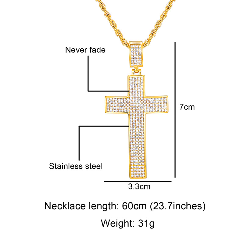 New design Gold Cross Necklaces Gold Microscope cz diamond Stainless Steel Cross Necklace Unisex design Men Jewelry