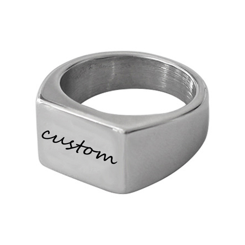 Popular Simple Design Silver 18K Gold Silver Black Stainless Steel Rings Custom Bar Engraved Logo Rings for Men