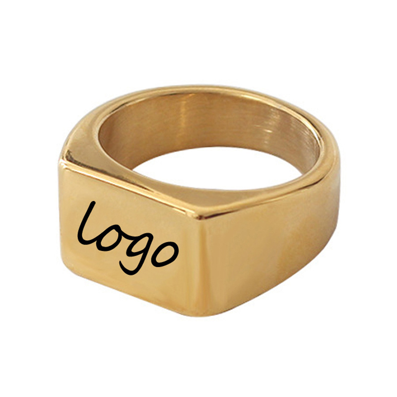 Popular Simple Design Silver 18K Gold Silver Black Stainless Steel Rings Custom Bar Engraved Logo Rings for Men