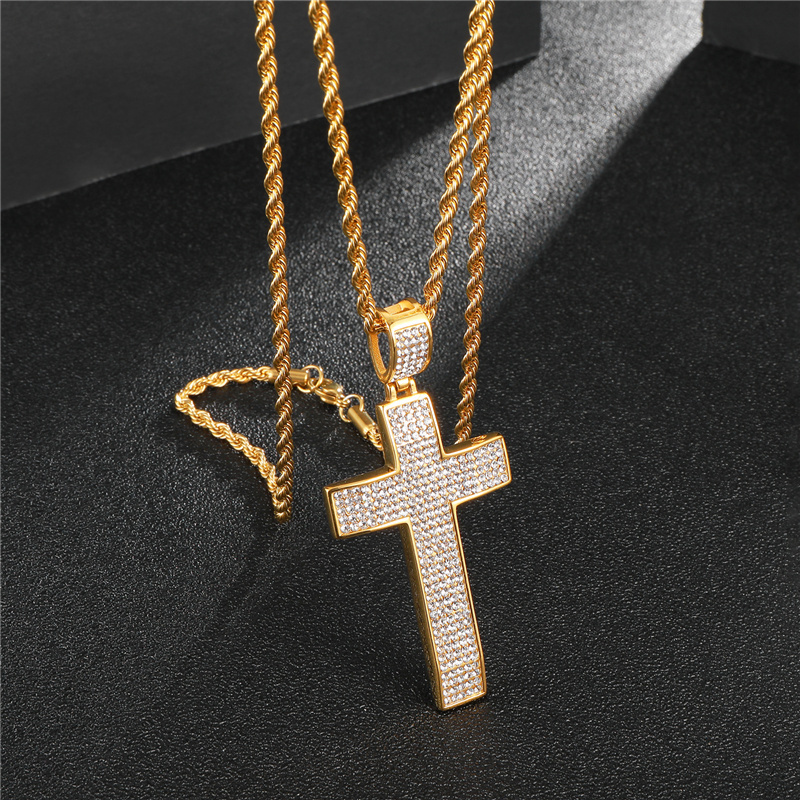 New design Gold Cross Necklaces Gold Microscope cz diamond Stainless Steel Cross Necklace Unisex design Men Jewelry