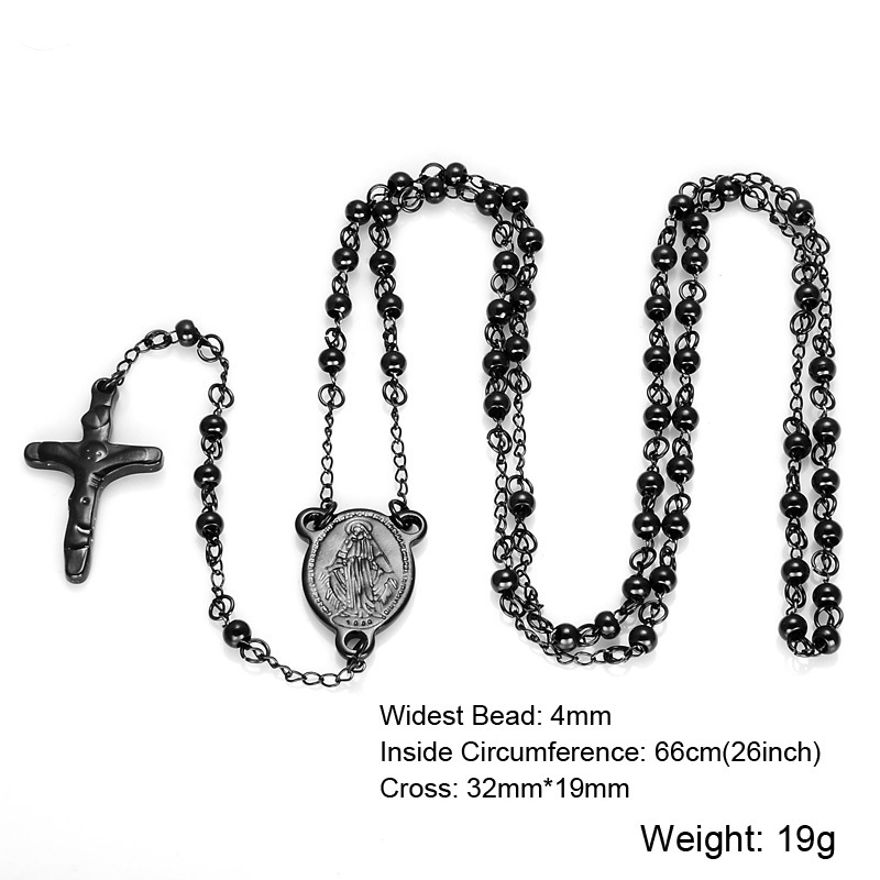 Fashion Gold Color Catholic Prayer Cross Pendant 316L Stainless Steel Rosary Necklace with Virgin Mary Tag