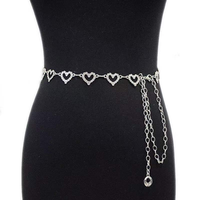 Fashion 18K Gold Plated Girls Ladies Dress Waist Chain Belt Women Diamond Sexy Body Chain Heart Crystal  Rhinestone Waist Chain