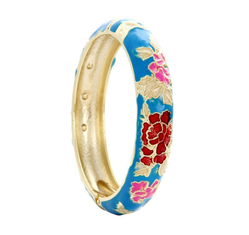 Factory Price Chinese Cloisonne Porcelain Peony Enamel Bracelet Bangle for Women in Zinc Alloy Jewelry