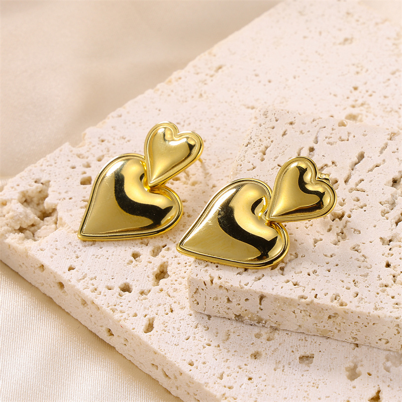 Simple Gold Silver Non Fading Heart Pendant Earrings Stainless Steel 18k Gold Plated Earrings 2023 New