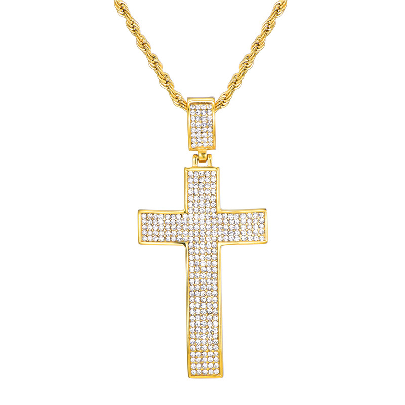 New design Gold Cross Necklaces Gold Microscope cz diamond Stainless Steel Cross Necklace Unisex design Men Jewelry