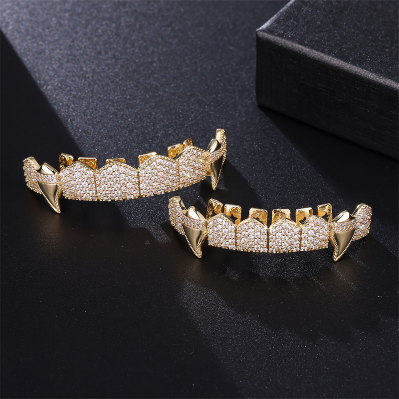 New Design Bling Bling Copper Iced Out Copper Grillz Tooth Jewelry Vampire Grillz Set Fow Women Men