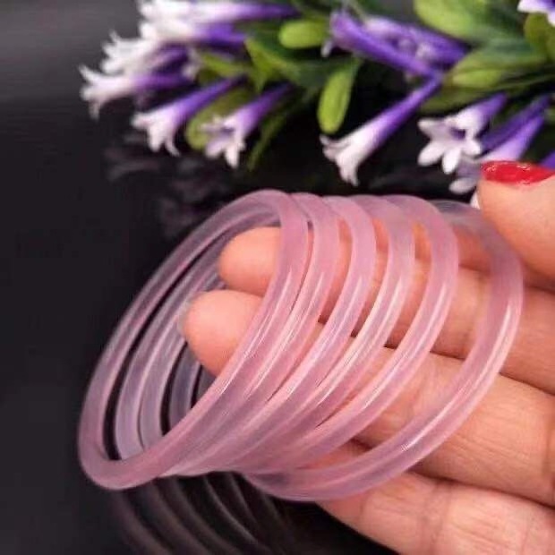 Hot Selling Wholesale Women Girls White/Green/Pink/Red/Purple Colored Ice Chalcedony Agate Natural Jade Thin Bangle