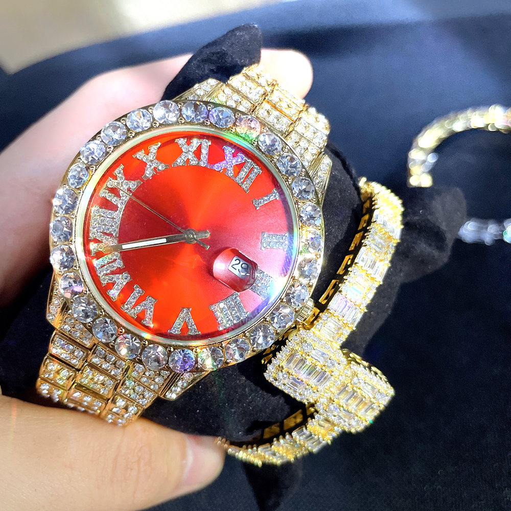 Hip Hop Gold Plated Hip Hop Iced Out Micro CZ  Diamond Wholesale Luxury Watch Jewelry Men Women Wrist Digital Quartz Watches