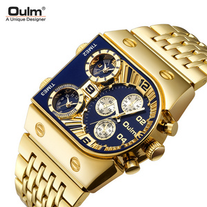 Oulm HT9315 New Multi-Time Zone Large Dial Luminous Men's Watch Steel Band Casual Cross-border Quartz Watch Gold