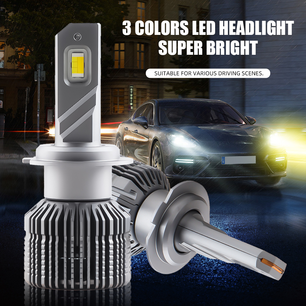 2024 PX9TC Tri-color LED Headlights 3000K 4300K 6000K LED  Car Light Bulb H4 H7 H11 HB3 Auto Headlamp