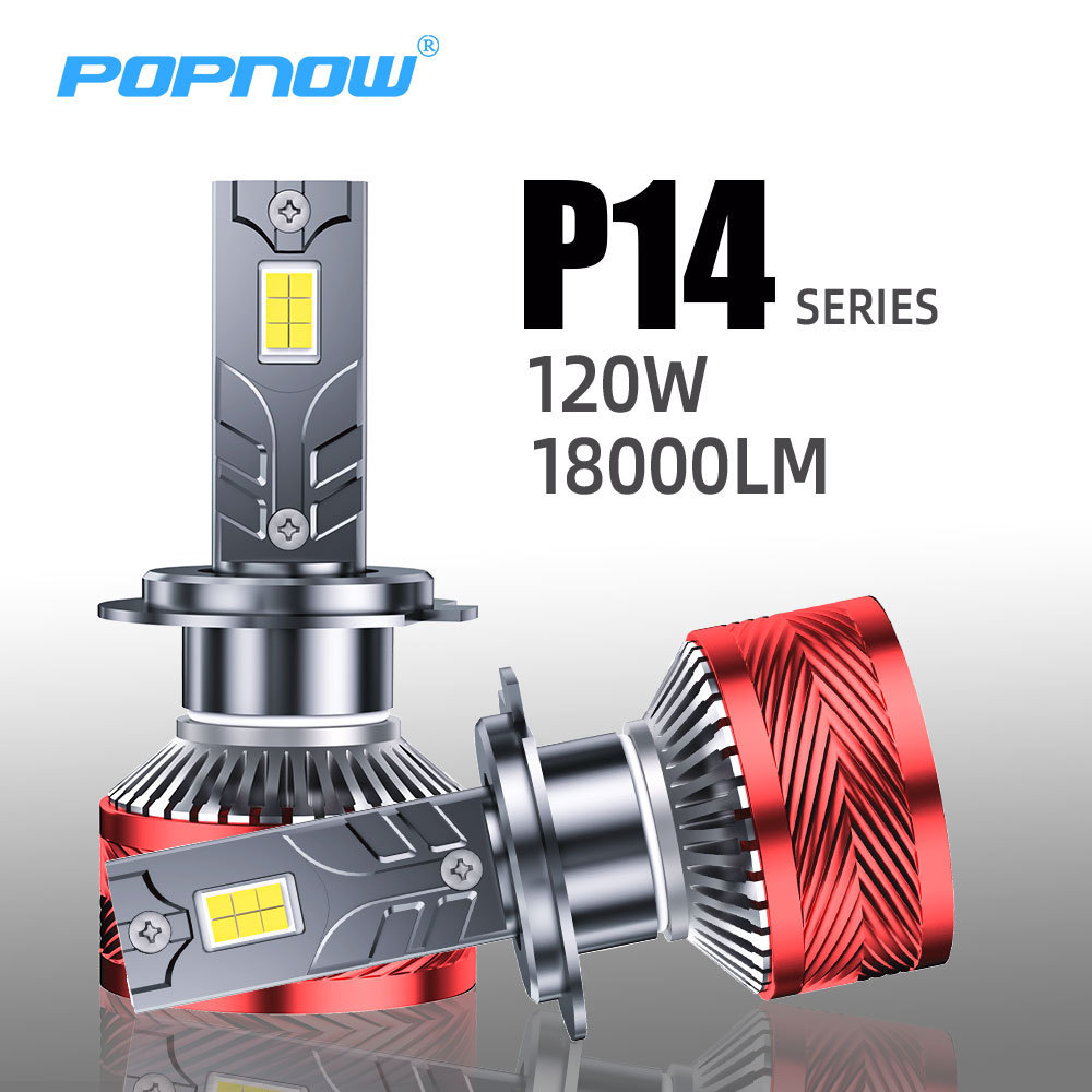 POPNOW P14 12V 120W 18000LM 6500K IP68 Canbus Auto Lighting System H1 H7 H11 9005 9006 H4 Car Led Headlight