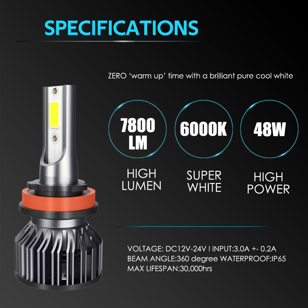 Wholesale Factory Cheap Fashionable 12V 80W 8000LM 6500K H1 H3 H4 H7 H11 H13 9004 9005 9006 9007 IP67 Car H11Led Headlight Bulbs