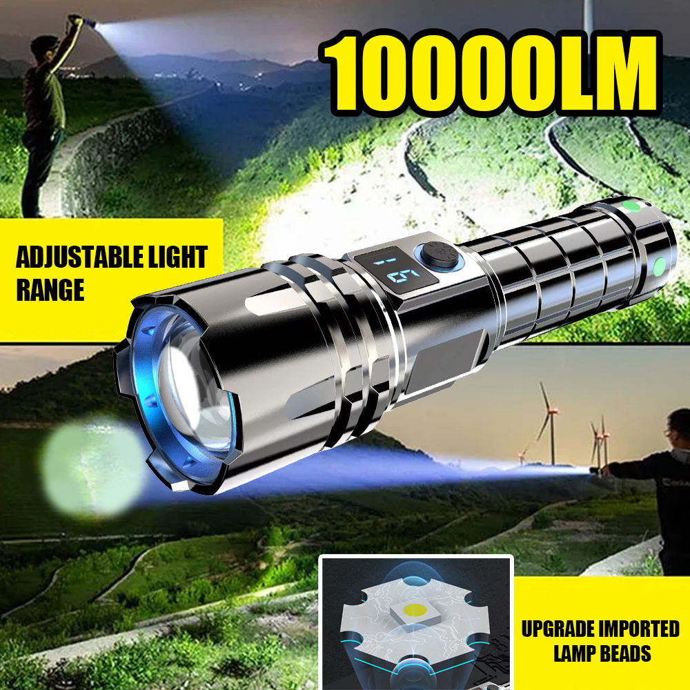 High Lumen 10000lm Super Bright Outdoor Search Light Rechargeable Tactical Led Flashlight