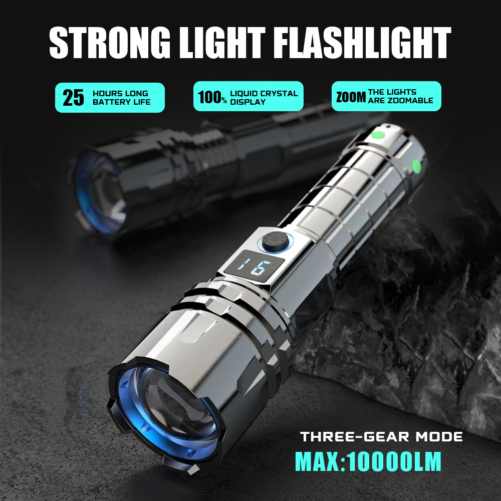 High Lumen 10000lm Super Bright Outdoor Search Light Rechargeable Tactical Led Flashlight