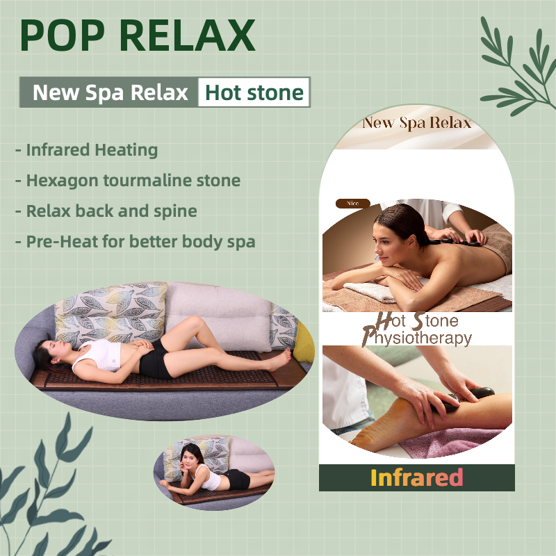 POP RELAX Korean hexagon tourmaline stone nugar best far infrared electric thermal heating therapy ion mat pad jade bed mattress