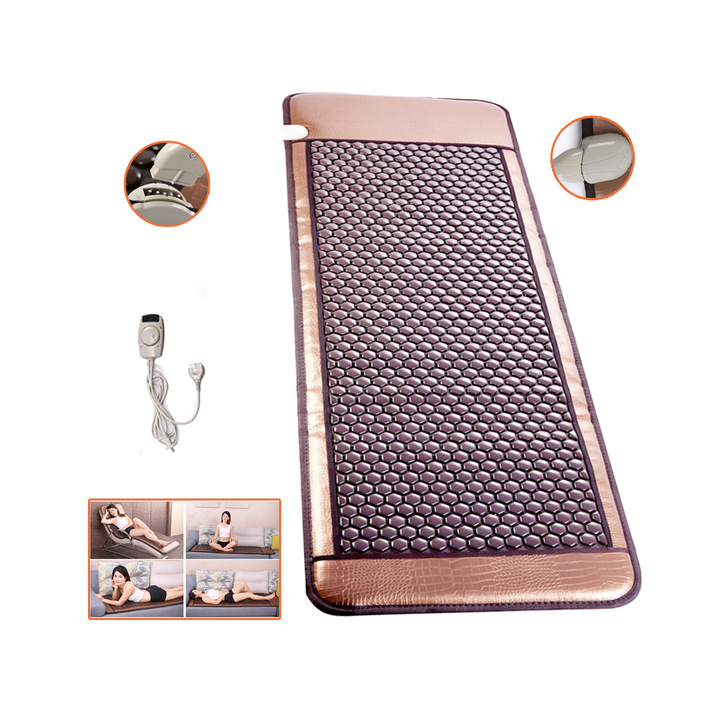 POP RELAX Korean hexagon tourmaline stone nugar best far infrared electric thermal heating therapy ion mat pad jade bed mattress