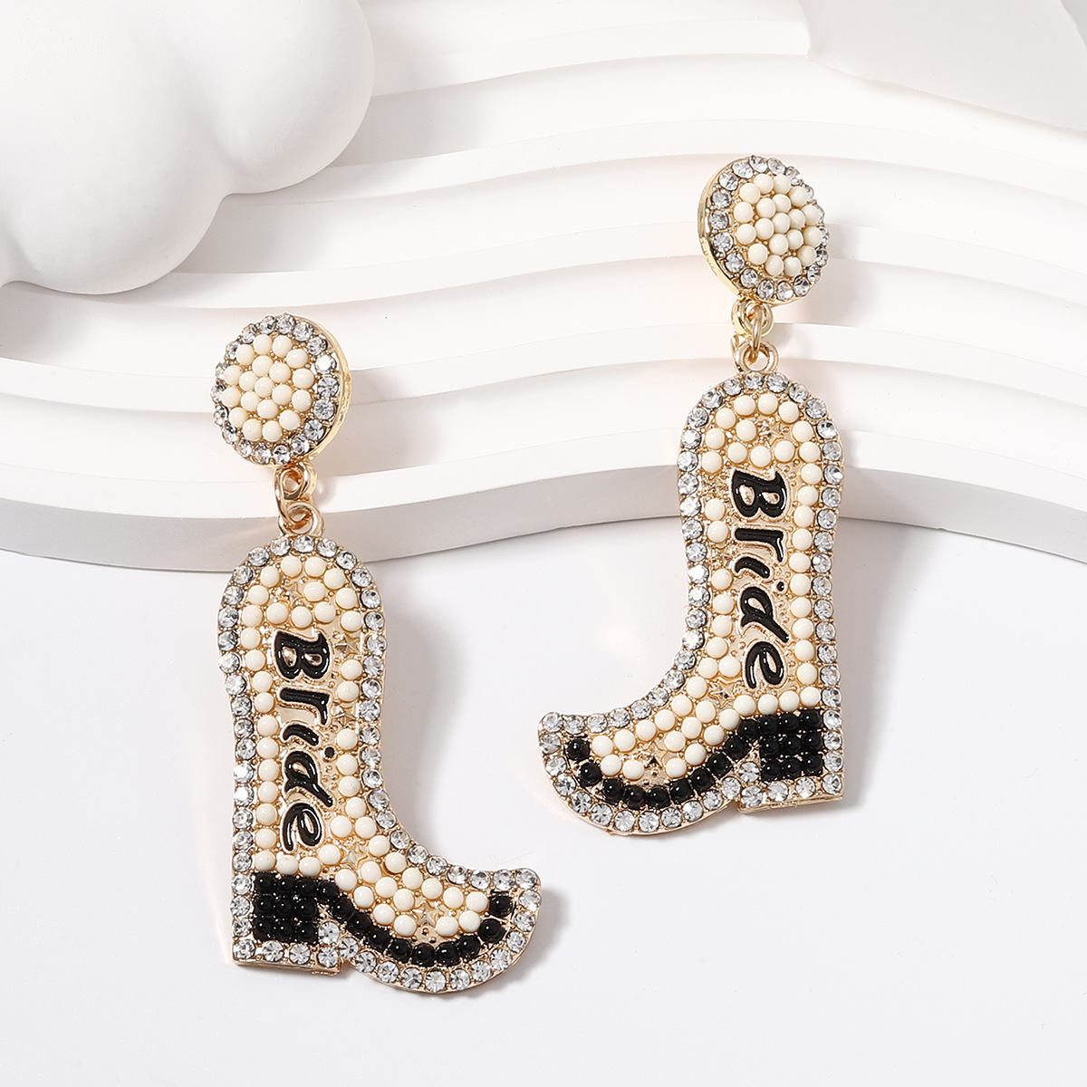 Bachelorette Jewelry Gift Rhinestone and Beaded Howdy Cowboy Boot Earrings for Women Nashville Bride Earrings for Wedding Party