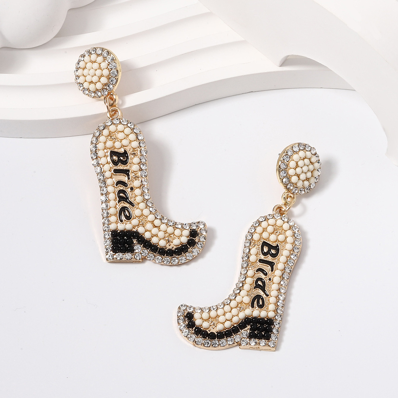 Bachelorette Jewelry Gift Rhinestone and Beaded Howdy Cowboy Boot Earrings for Women Nashville Bride Earrings for Wedding Party